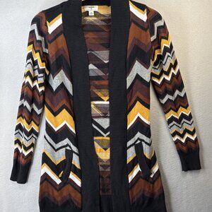 Missoni Target Cardigan Sweater Size XS Long Open Front Brown Gray‎ Black ZigZag